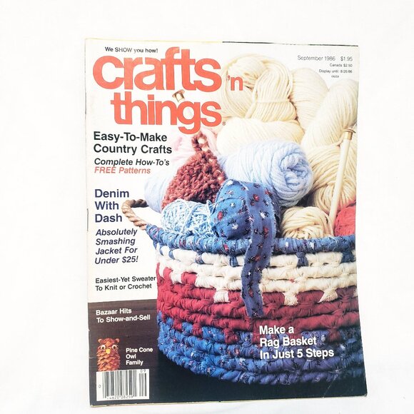 Crafts 'n Things Magazine Sep 1986 Country Denim Jacket Pine Cone Owl Rag Basket - Picture 1 of 10